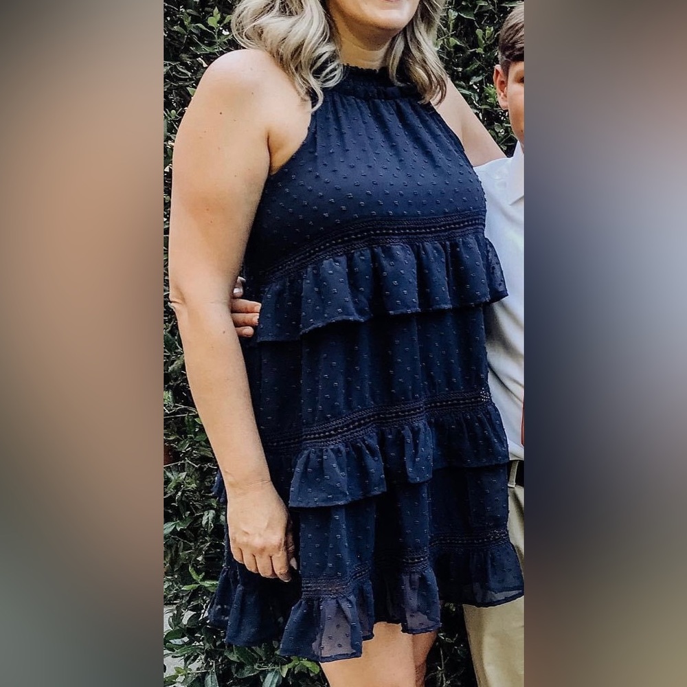 Navy Sleeveless Ruffle Dress
